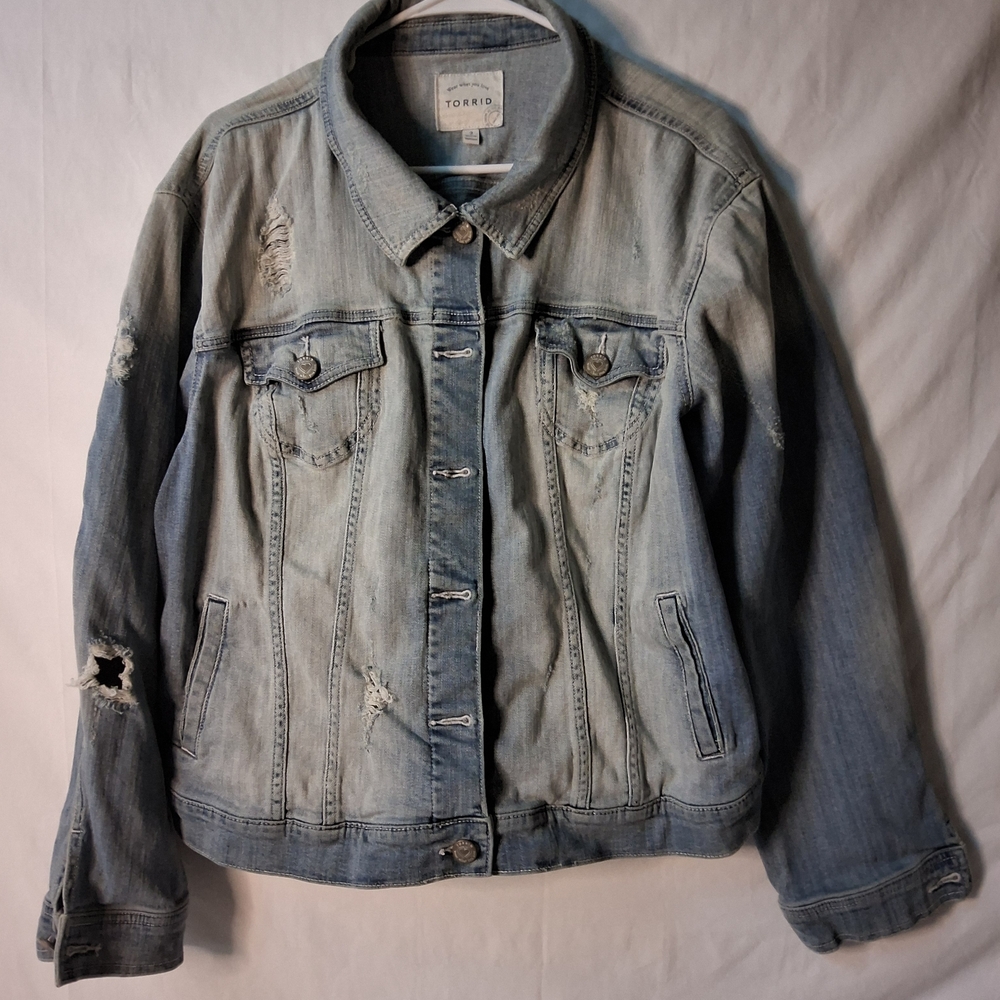torrid Distressed Light Blue Denim Jacket